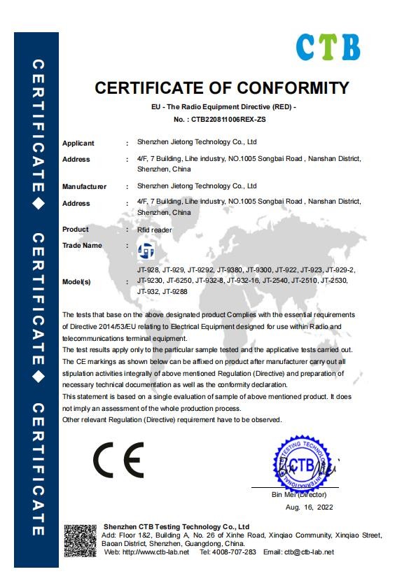 Certificato CE della serie TM200