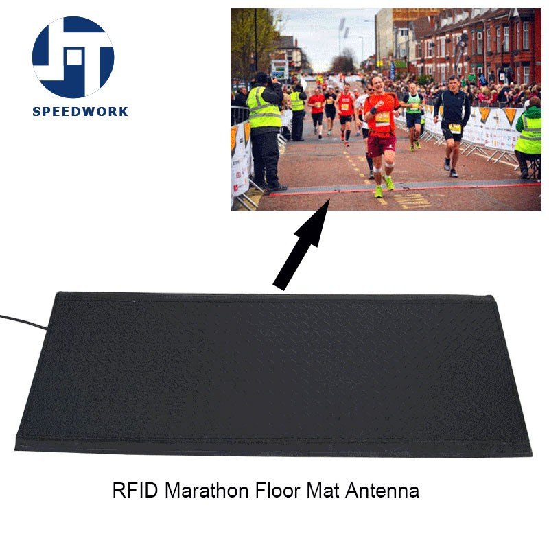 Tappetino da pavimento con antenna RFID UHF per cronometraggio sportivo di maratona di colore blu.