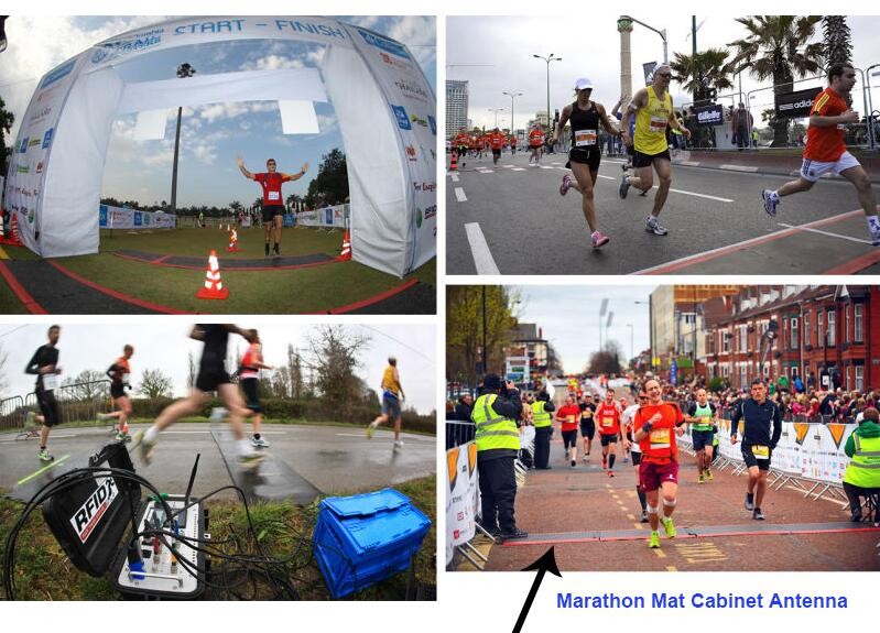 Tappetino da pavimento con antenna RFID UHF per cronometraggio sportivo di maratona di colore blu.